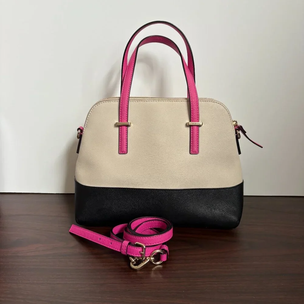 Kate Spade Cedar Street Maise Handbag Black, Pink, Cream Crossbody Quiet Luxury